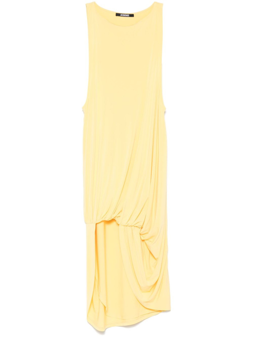 Shop Jacquemus Yellow La Robe Peplo Courte Dress