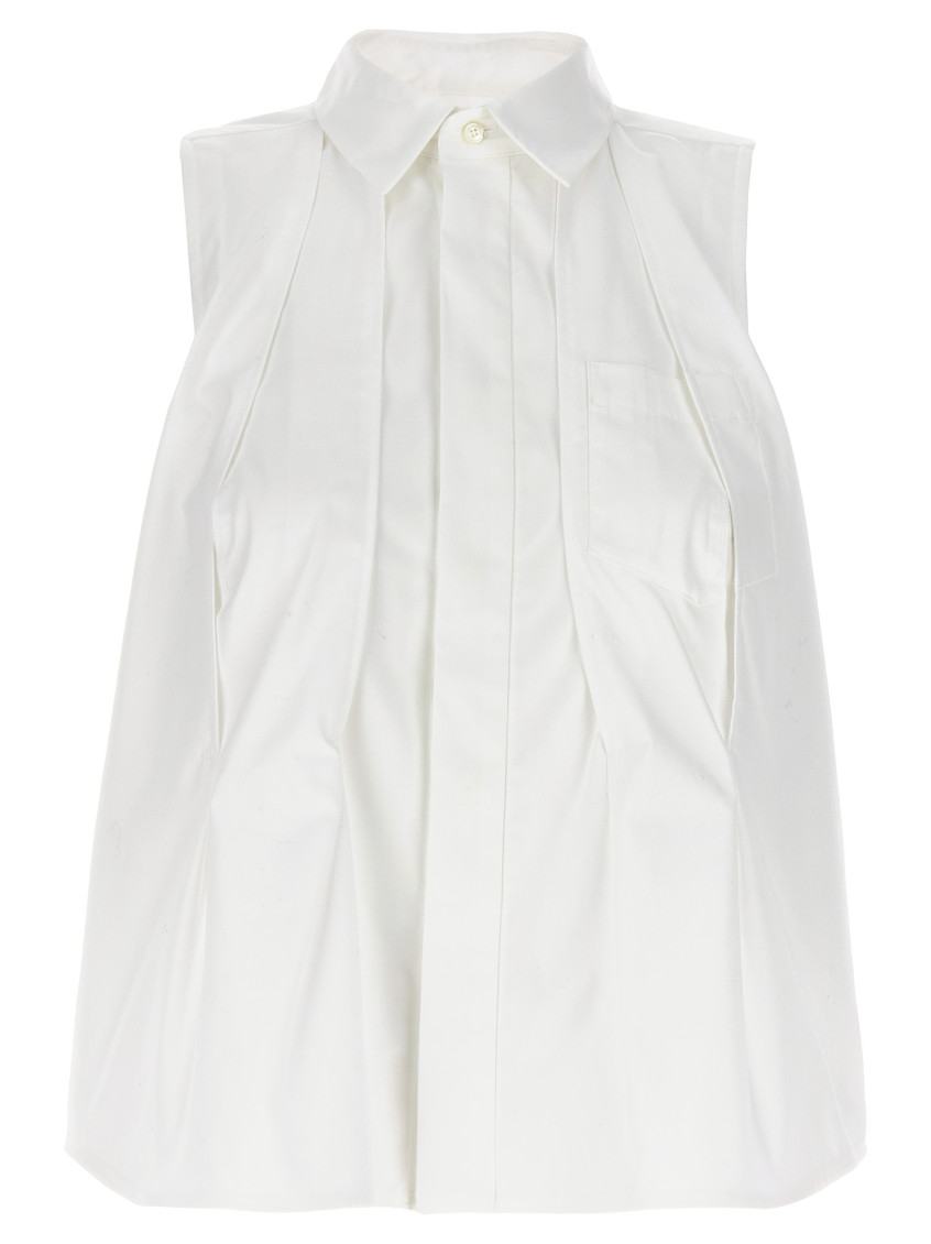 SACAI WHITE SLEEVELESS SHIRT