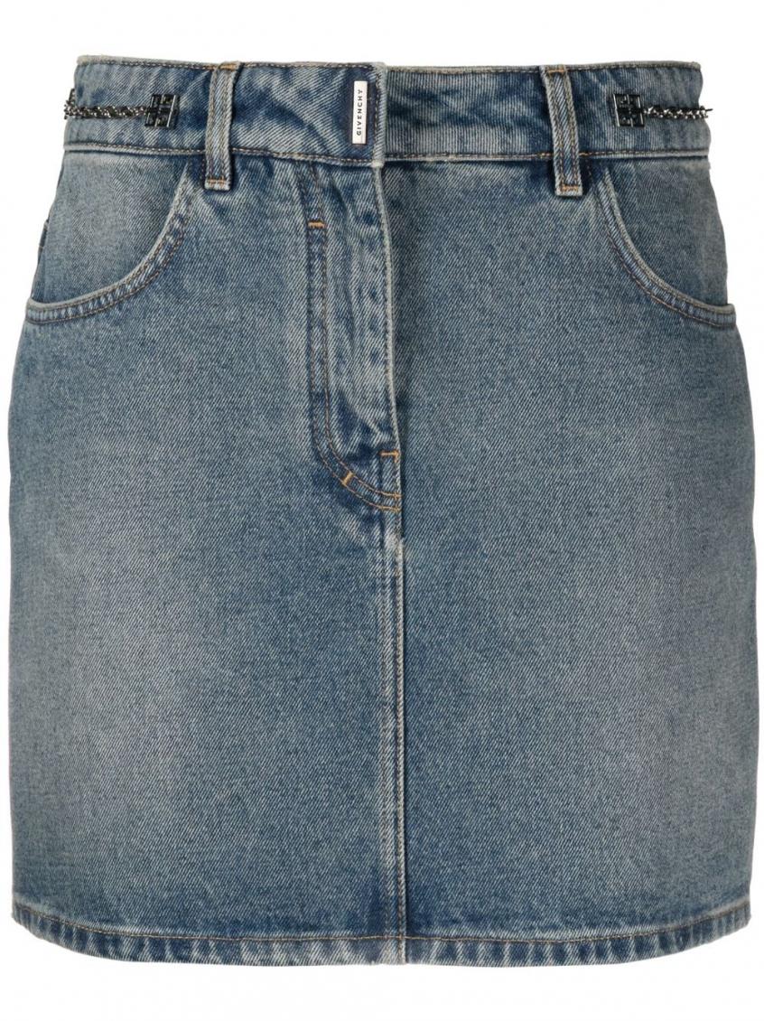 Givenchy Blue Chain Link Denim Miniskirt In Navy Blue