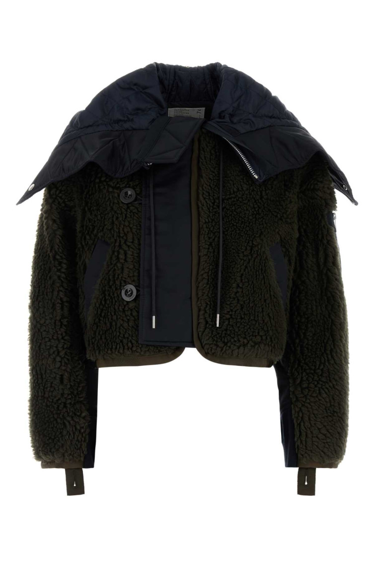 Shop Sacai Two-tone Teddy And Nylon Bomber Jacket In Multicolor