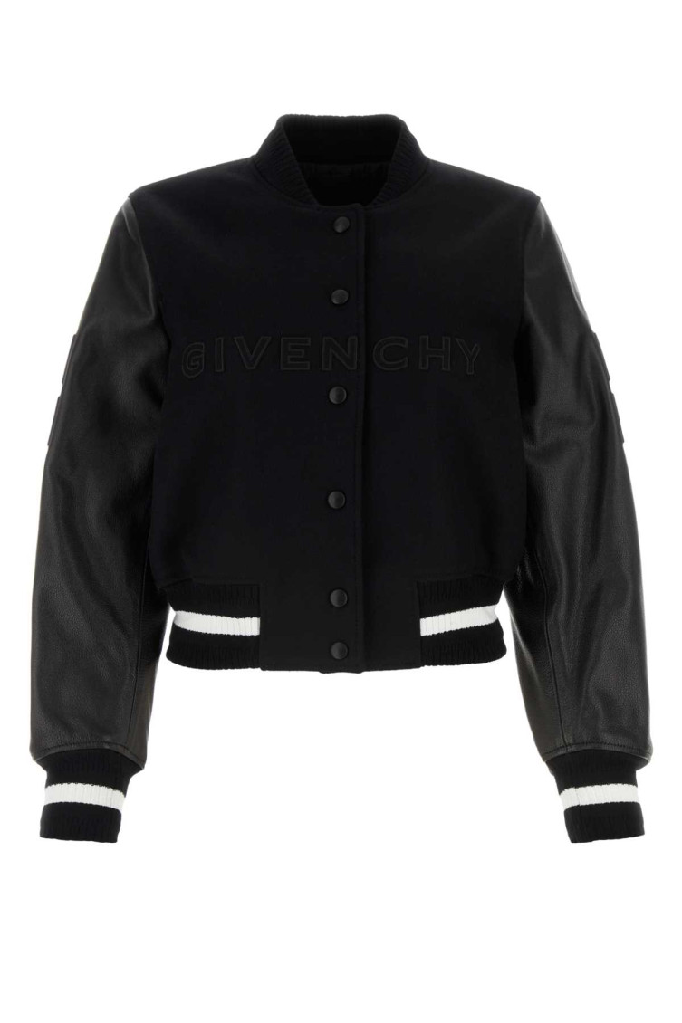 Shop Givenchy Black Cropped Logo Bomber Jacket