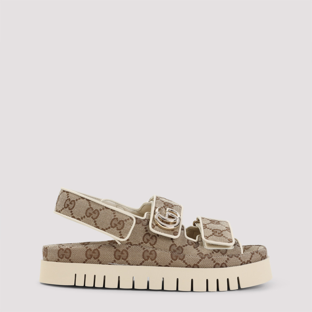 Shop Gucci Beige Logo Sandals
