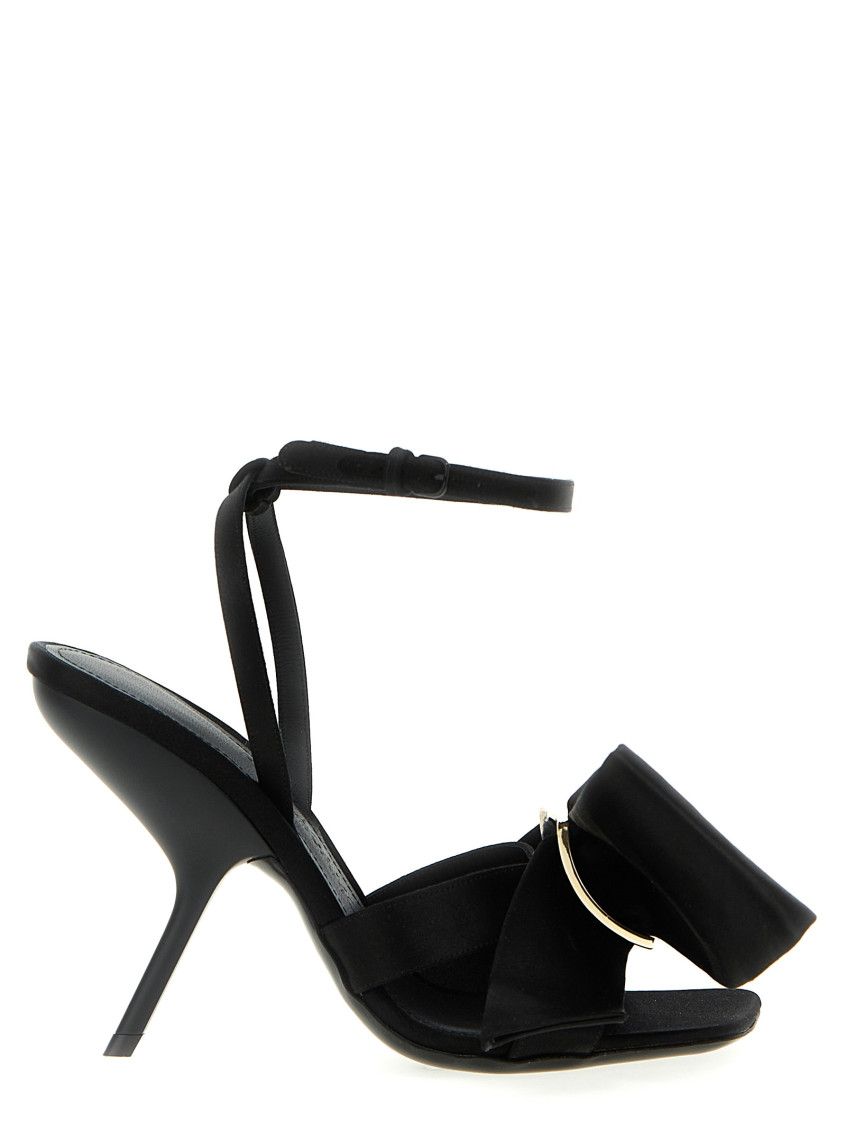 Ferragamo Satin Helena Sandals With Front Bow 10.5cm In Black
