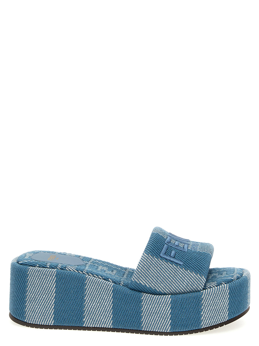 Shop Fendi Blue Logo Wedges